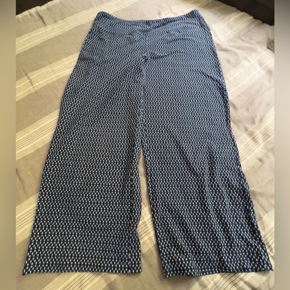 JJill Wearever Smooth Fit Full Leg Blue Print Pull On Pants XL Petite - Picture 1 of 8
